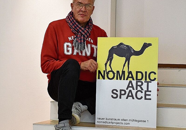 Ausstellungsmacher Christoph Oeschger im neuen «Nomadic Art Space» an der Oltner Mühlegasse 1. (Bild: Franz Beidler)