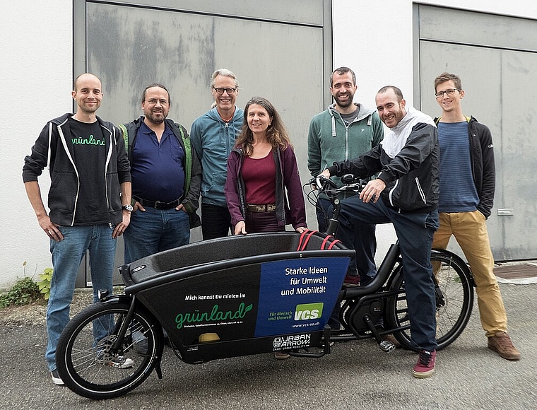 Das Team hinter dem Cargovelo Olten (v.l.): Simon Kiefer, Olivier Conca, Rolf Bruckert, Anita Wüthrich, Raphael Schär, Tobias Vega und Matthias Tschopp. (Bild: ZVG)