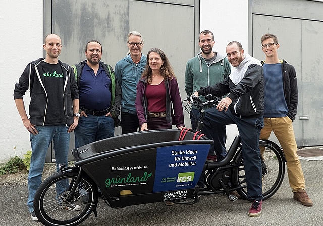 Das Team hinter dem Cargovelo Olten (v.l.): Simon Kiefer, Olivier Conca, Rolf Bruckert, Anita Wüthrich, Raphael Schär, Tobias Vega und Matthias Tschopp. (Bild: ZVG)