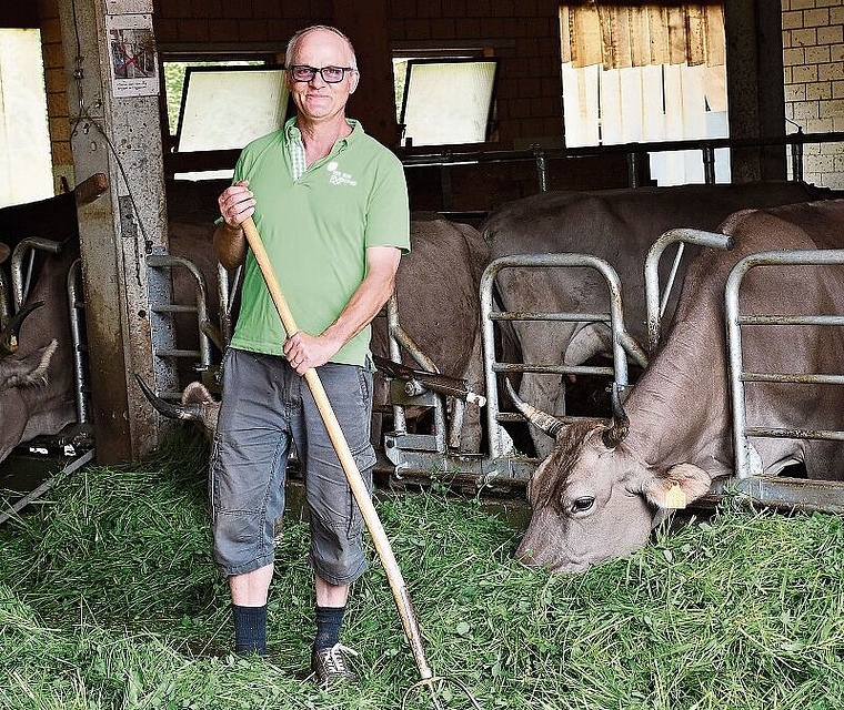 «Arbeiten, wie auf jedem Hof.» Felix Lang bei den Kühen vom Buechehof. (Bild: Franz Beidler)