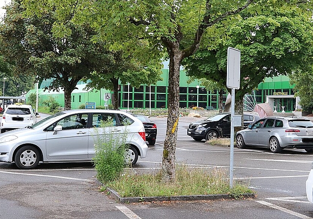 Auch die Parkplätze bei der Stadthalle sollen eine Parkuhr bekommen. (Bild: mim)