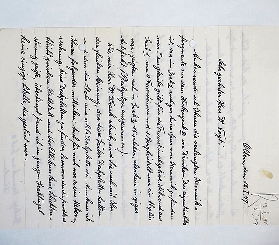 Handschriftlicher Brief Theodor Schweizers vom 12. Januar 1947 an den Konservator Emil Vogt im Landesmuseum Zürich. (Bilder: ZVG)