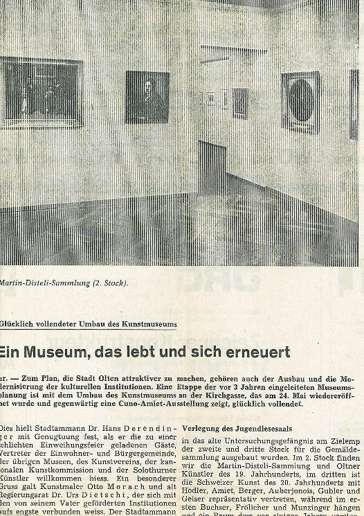 Zeitungsartikel zum Kunstmuseum im Oltner Tagblatt vom Mai 1970.
