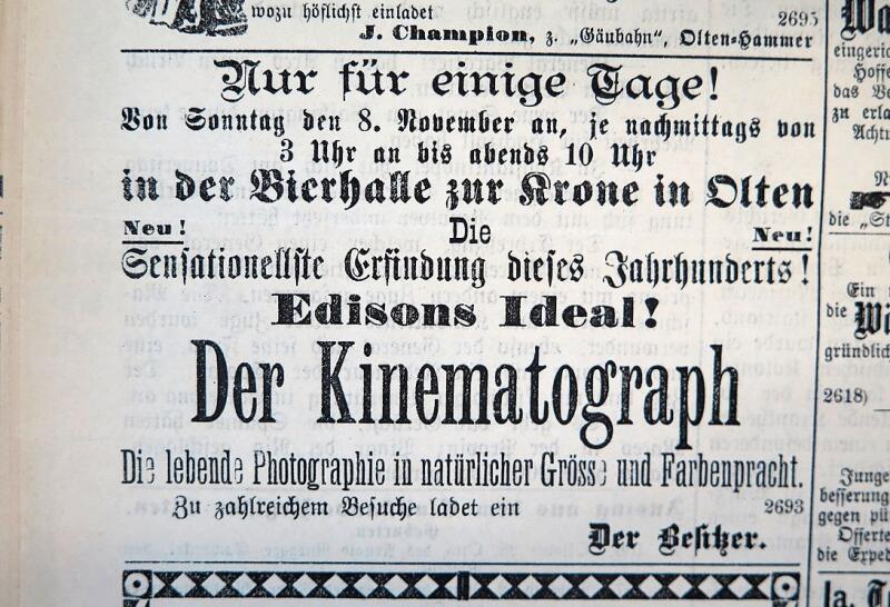 Die ersten Filme in Olten  flimmerten 1896 in Hempeles «Kronenhalle» über die Leinwand. (Bild: ZVG)